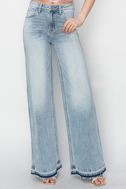 Risen High Rise Wide Leg Jeans - Light Wash