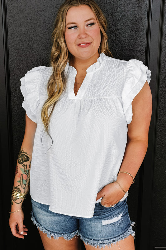 Plus Size White Textured Top