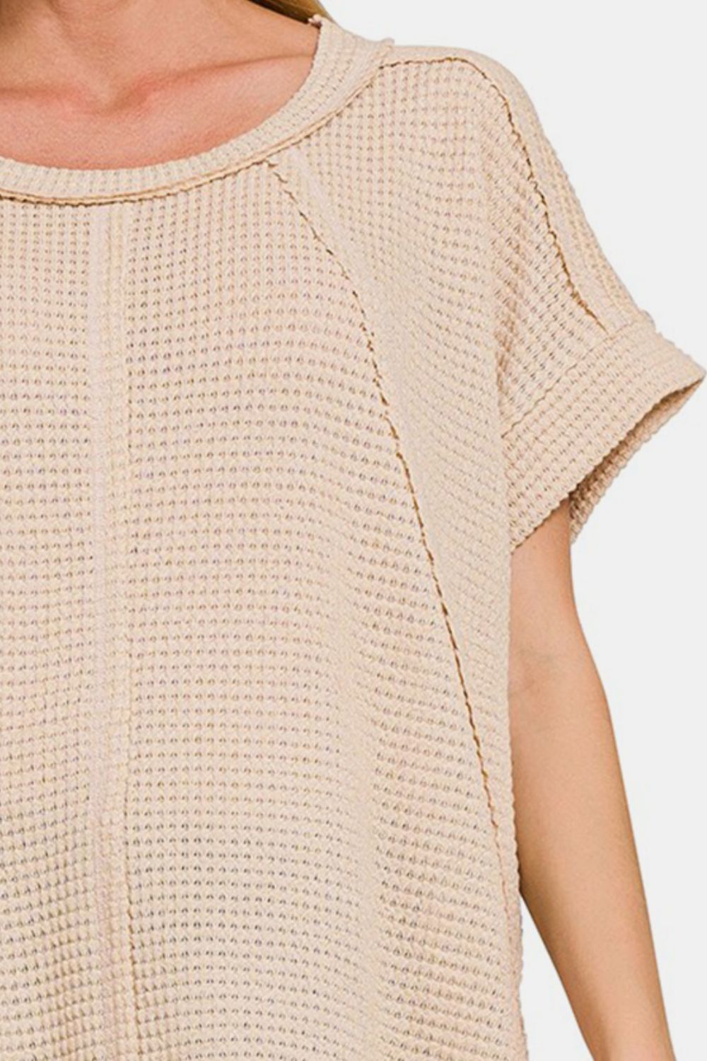 Zenana Waffle Top - Beige