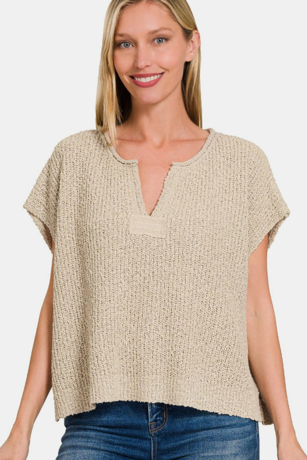 Zenana Mocha Short Sleeve V-Neck Sweater