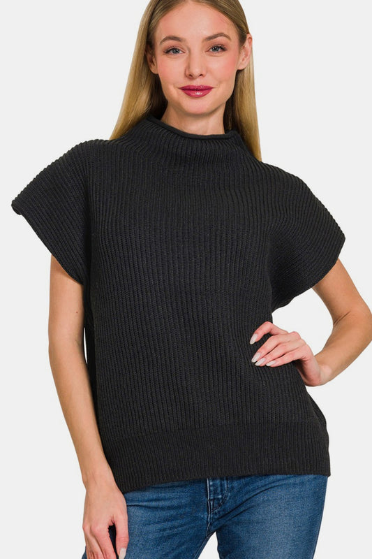 Zenana Short Sleeve Sweater - Black