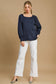 Umgee Wrinkled Lantern Sleeve Top - Navy