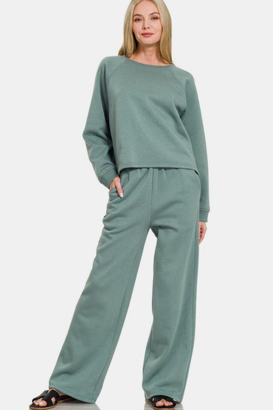 Zenana Air Force Blue Sweatshirt Pants Set