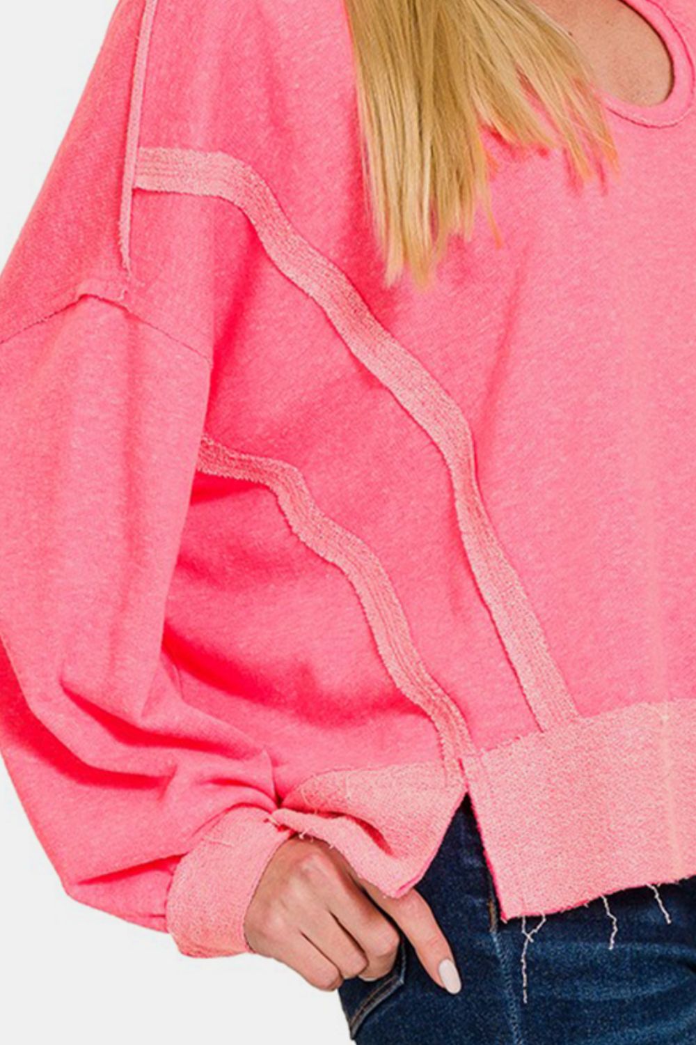 Zenana Scoop Neck Hoodie - Fuchsia