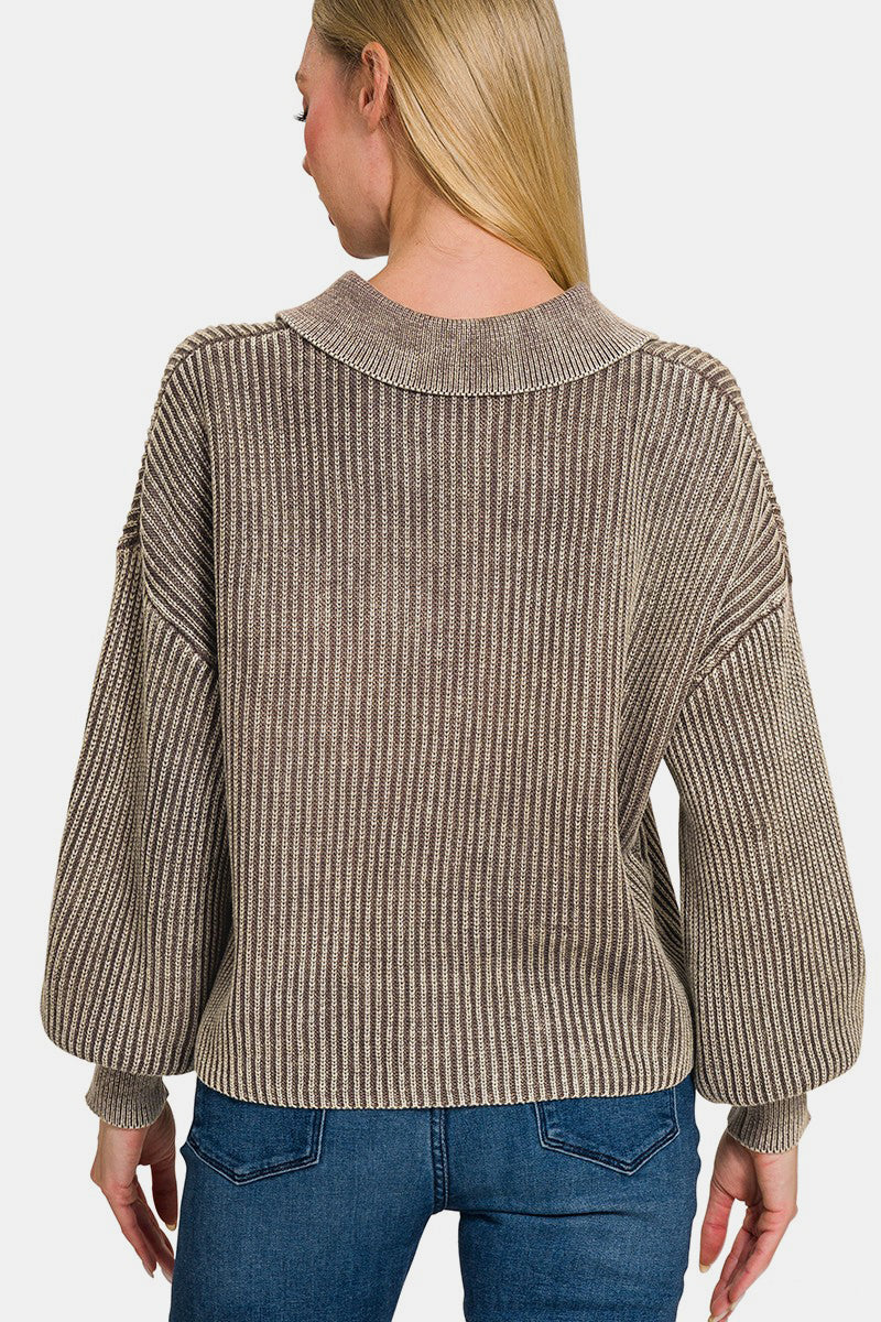 Zenana Collared Sweater - Mocha