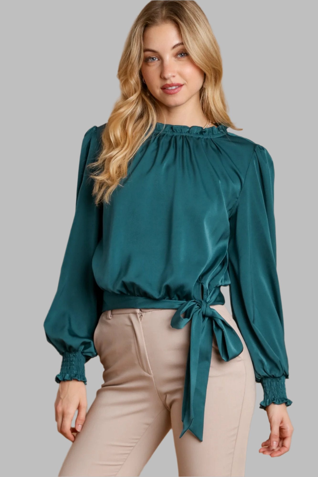 Umgee Frill Tied Hem Top - Deep Teal