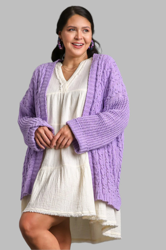 Umgee Cable Knit Cardigan - Lilac