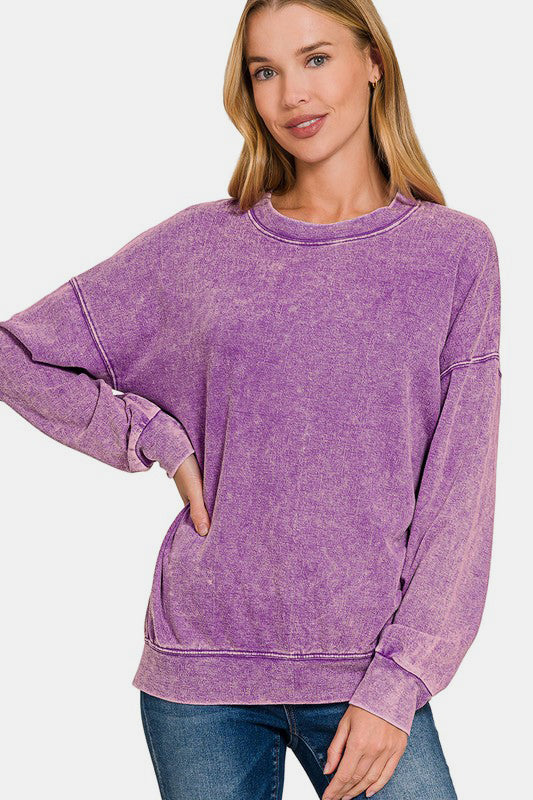 Zenana Washed Dropped Shoulder Sweatshirt - Violet