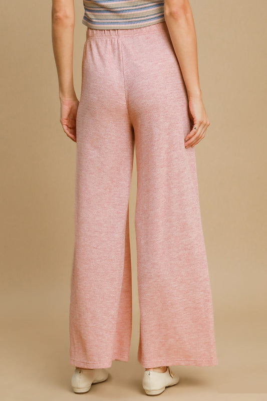 Umgee Elastic Waist Wide Leg Knit Pants - Dusty Pink