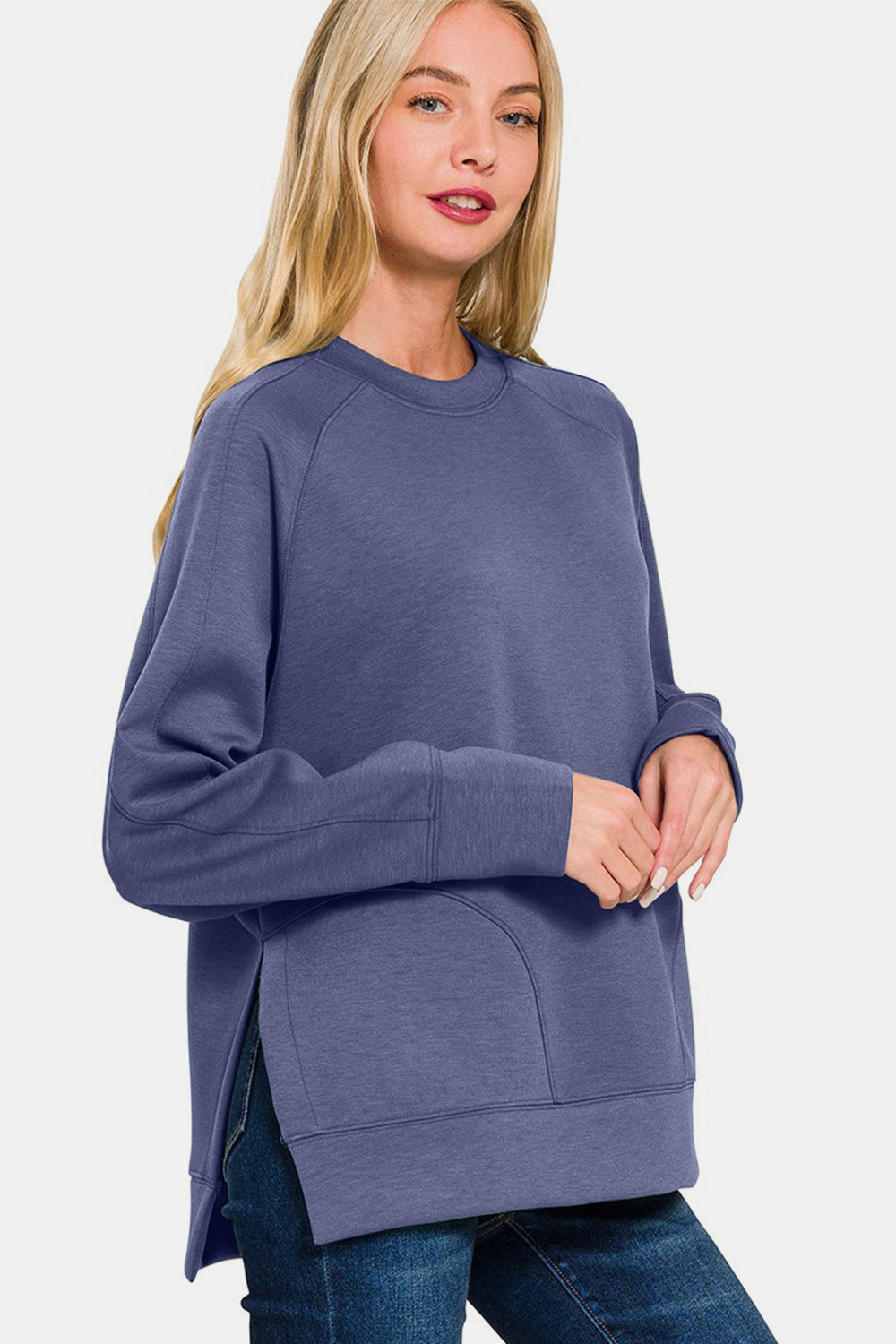 Zenana Scuba Sweatshirt - Blue Indigo