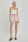 RISEN High Rise Distressed Denim Shorts - Acid Pink