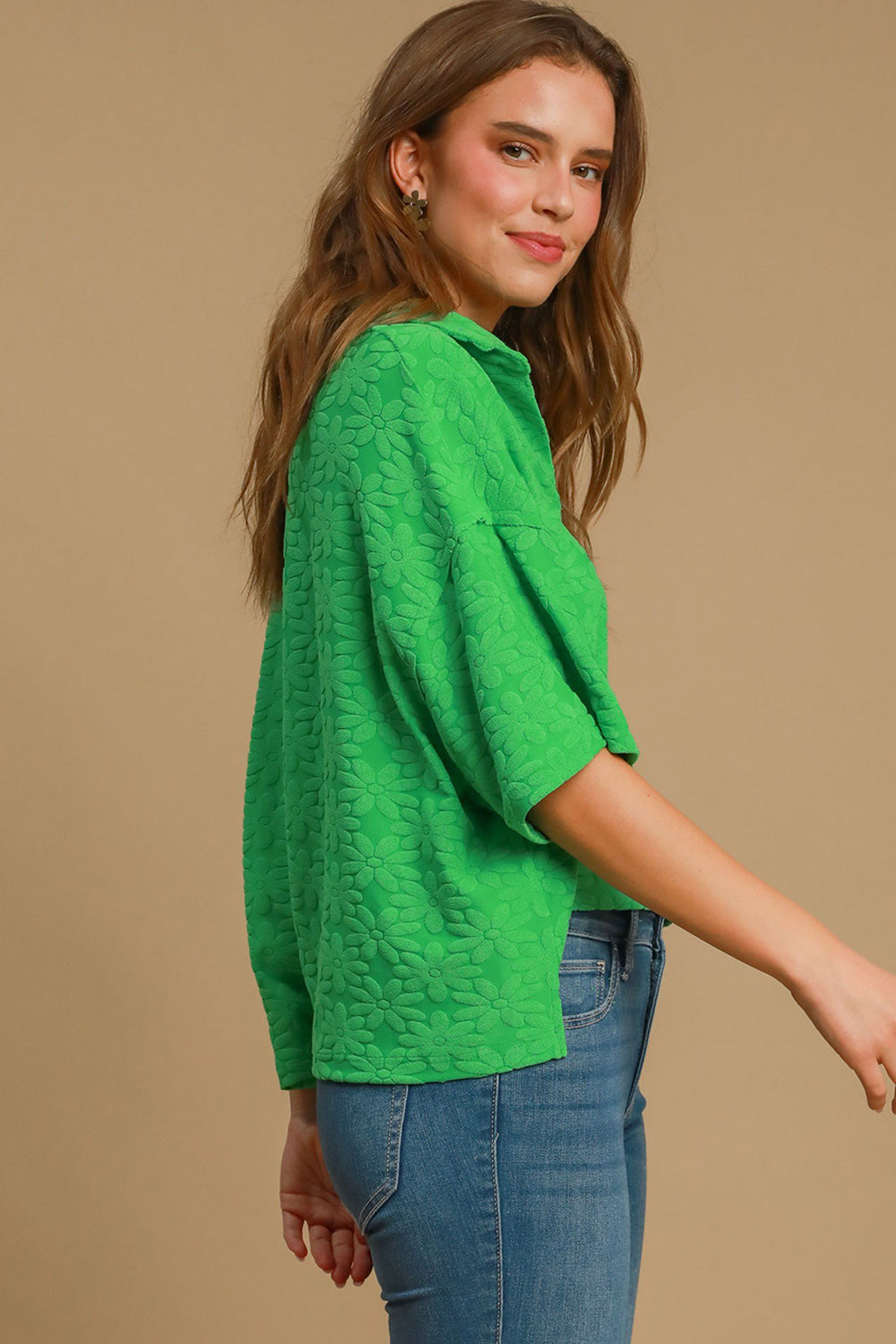 Umgee Floral Jacquard Top - Green