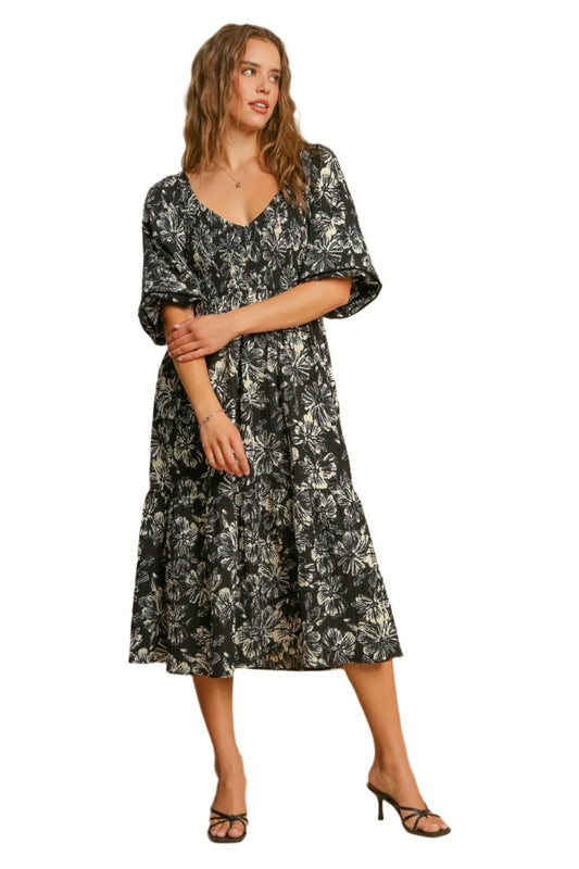 Umgee Floral Printed Dress - Black