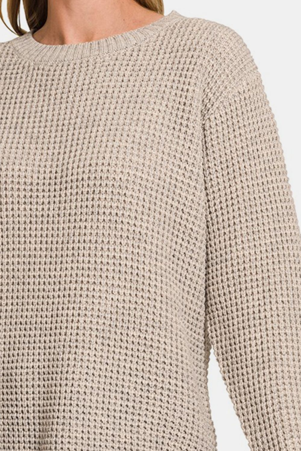 Zenana Waffle Sweater - Mocha