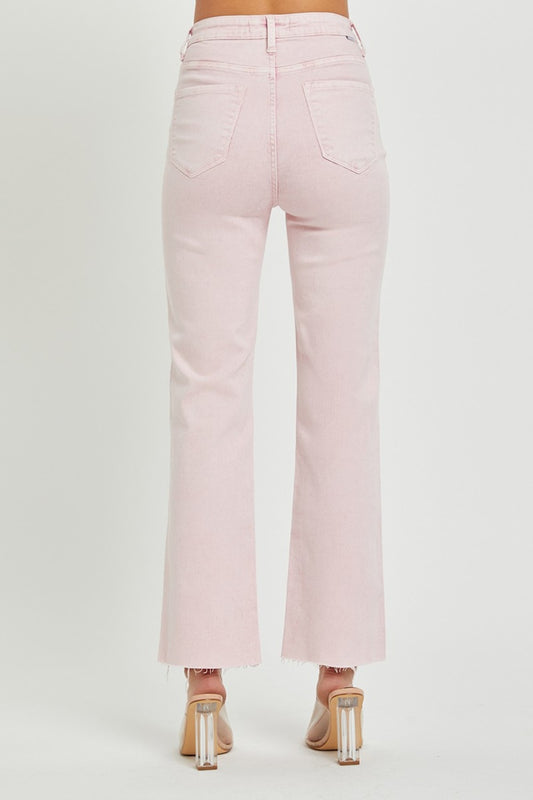 RISEN High Rise Tummy Control Straight Jeans - Acid Pink