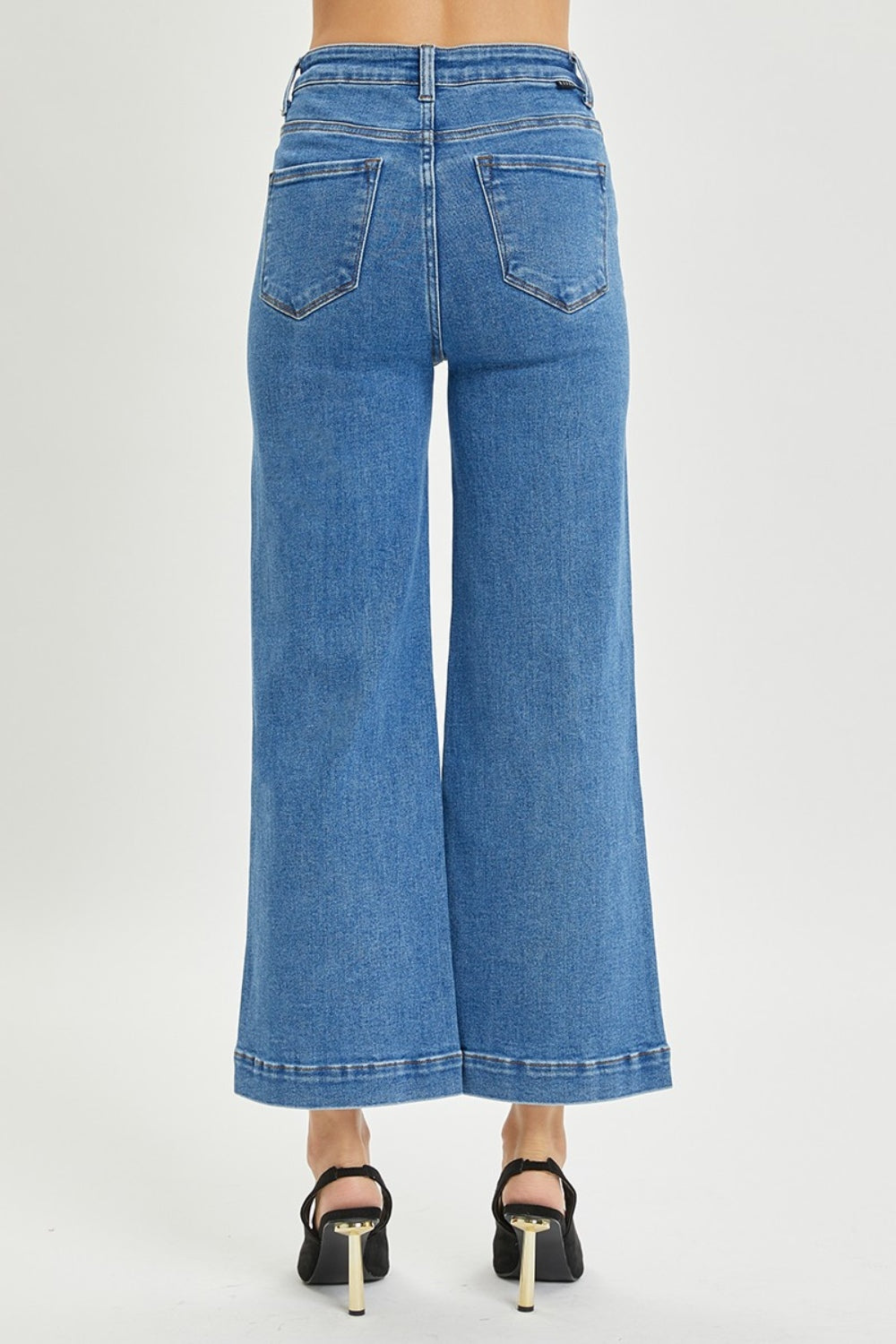 Risen Medium Wash High Rise Wide Leg Jeans