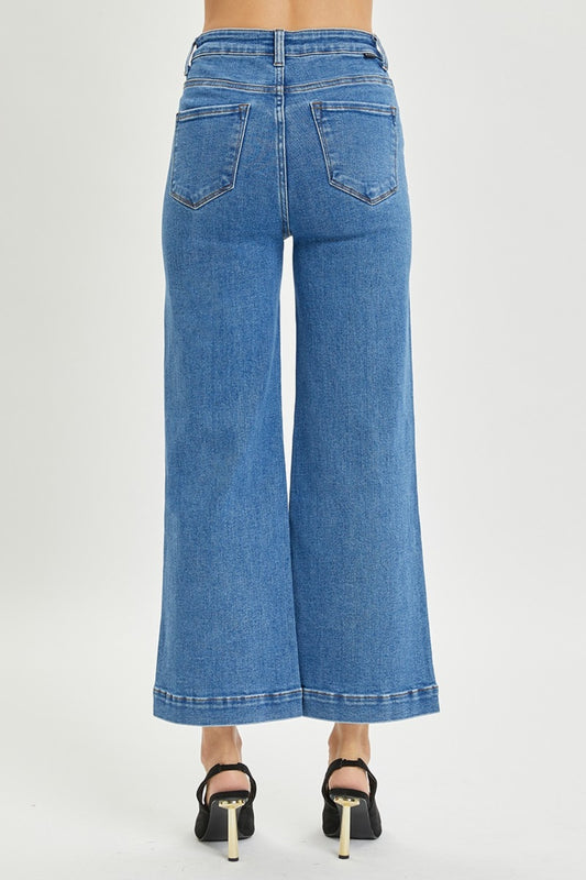 Risen Medium Wash High Rise Wide Leg Jeans