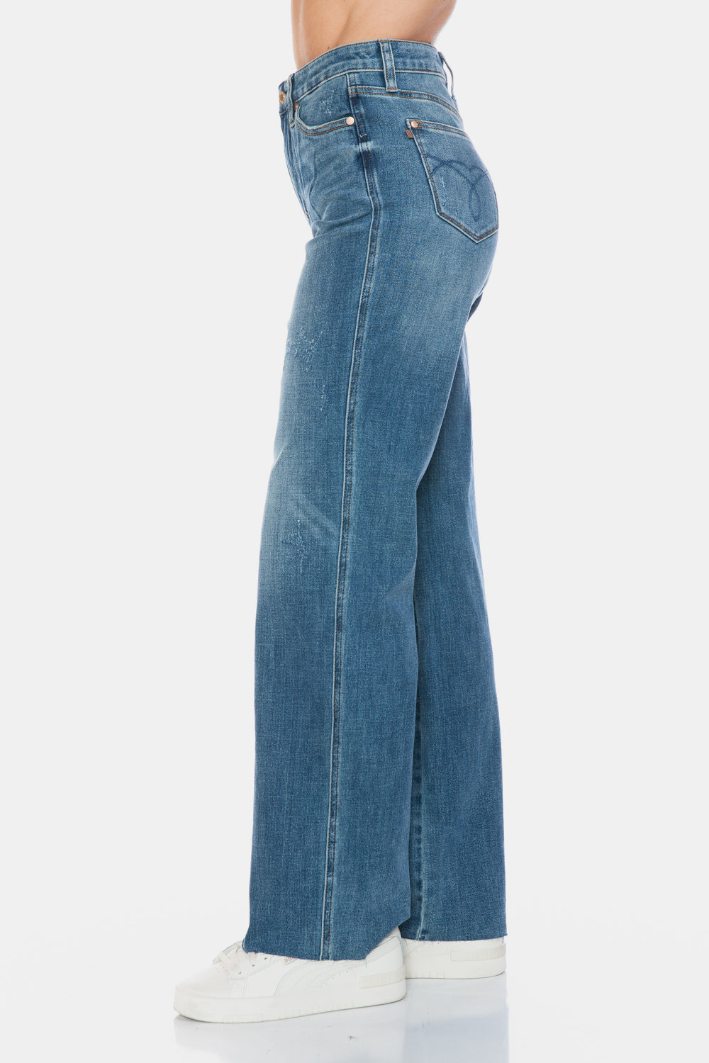 Judy Blue Tummy Control Cut Raw Hem Straight Jeans - Medium