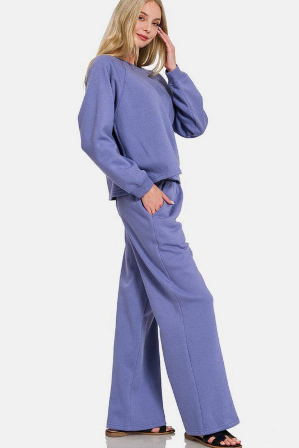 Zenana Dusty Blue Sweatshirt Pants Set