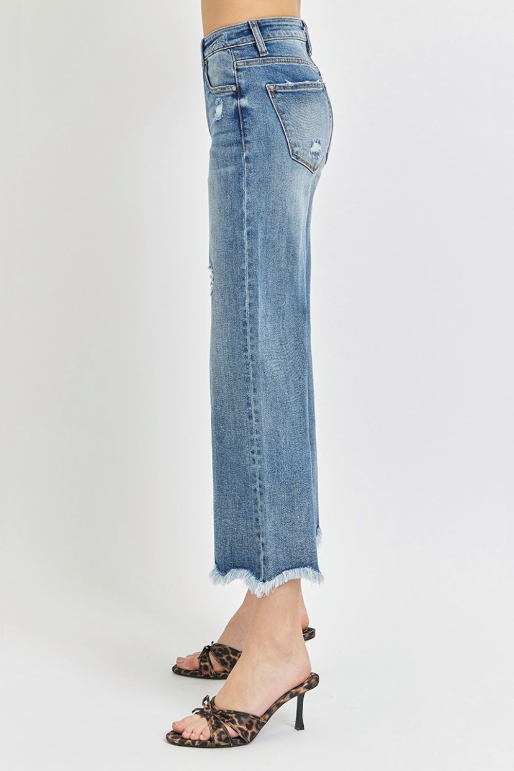 Risen High Rise Raw Hem Cropped Flare Jeans