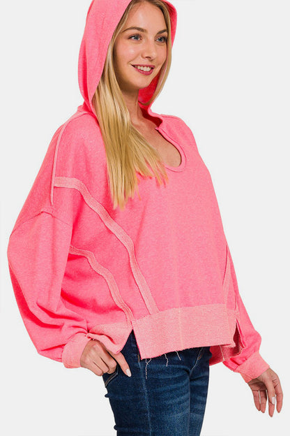 Zenana Scoop Neck Hoodie - Fuchsia