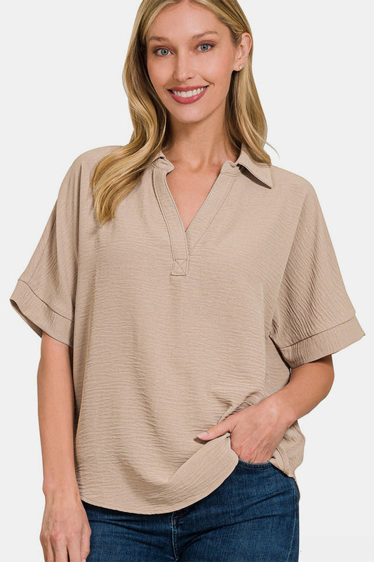 Zenana Textured Top - Ash Mocha