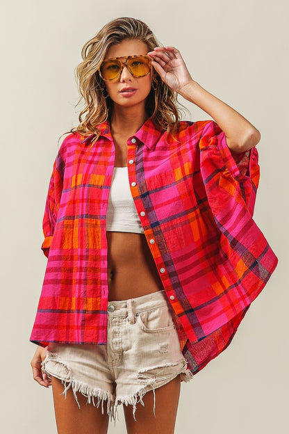 Fuchsia Plaid Top