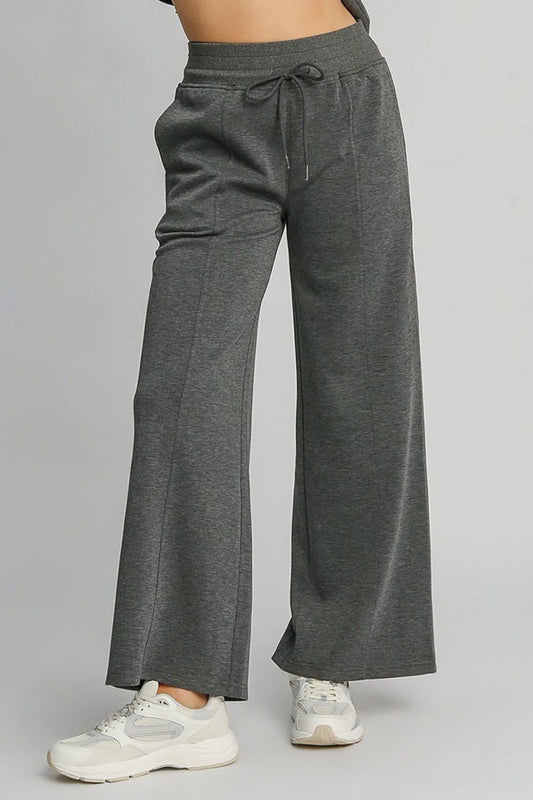 Umgee Drawstring Wide Leg Pants with Pockets - Charcoal