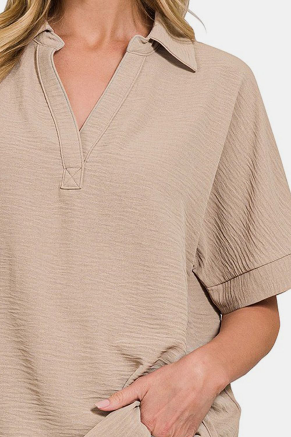 Zenana Textured Top - Ash Mocha