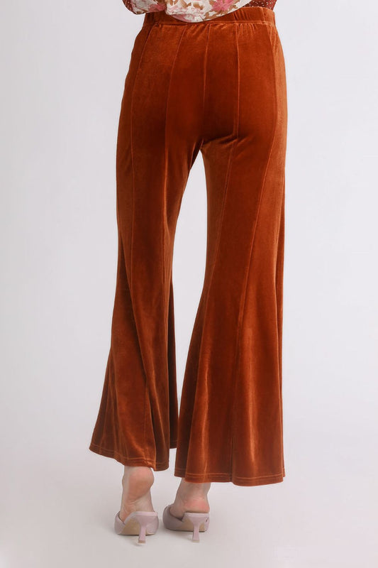 Umgee High Rise Elastic Waist Flare Pants - Terracotta