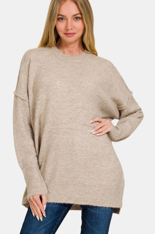 Zenana Mocha High Low Hem Sweater