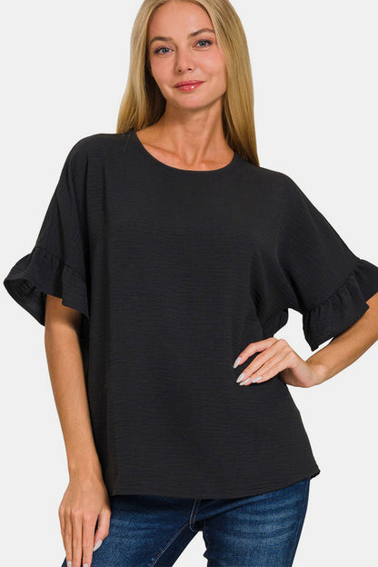 Zenana Black Flutter Sleeve Top