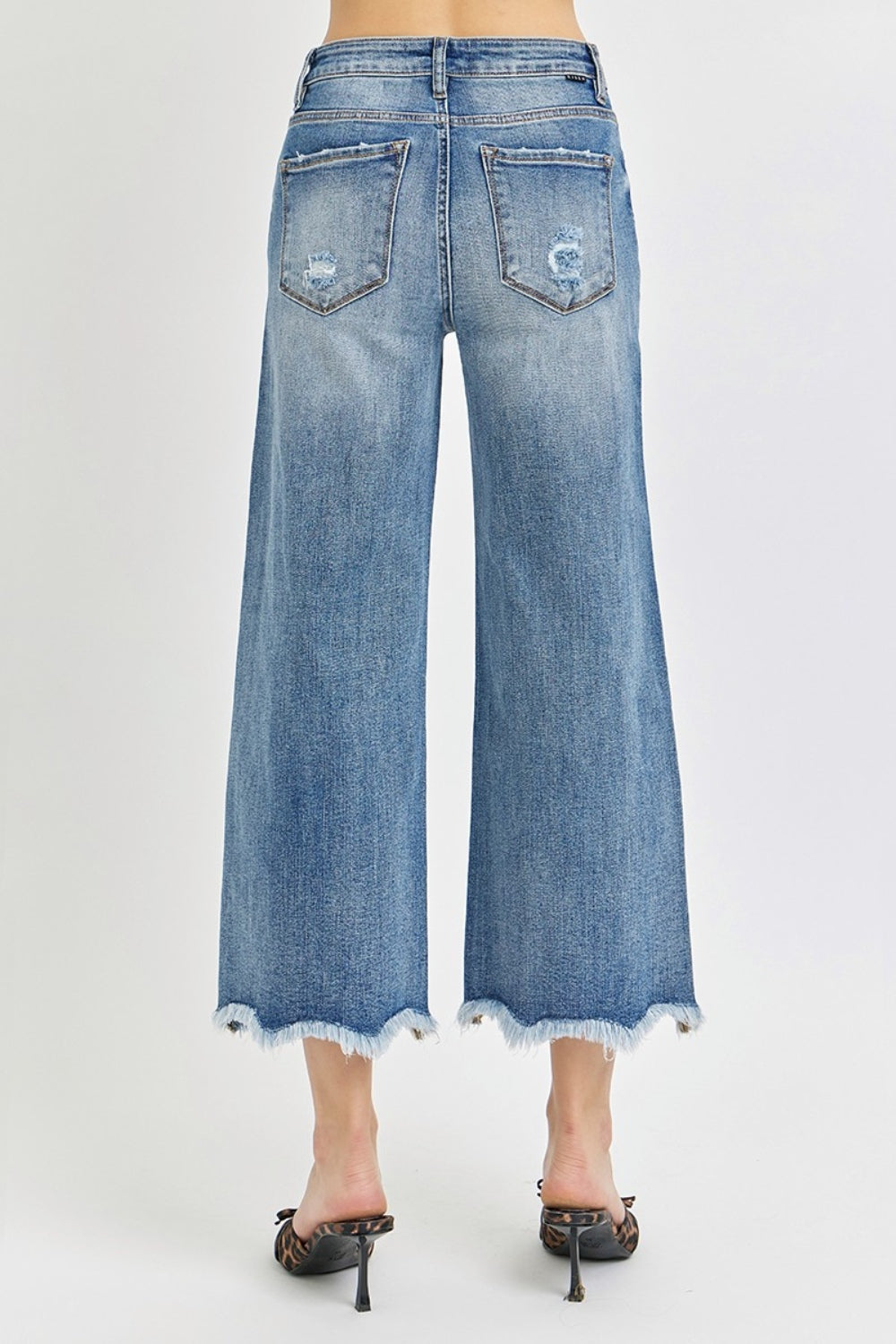 Risen High Rise Raw Hem Cropped Flare Jeans