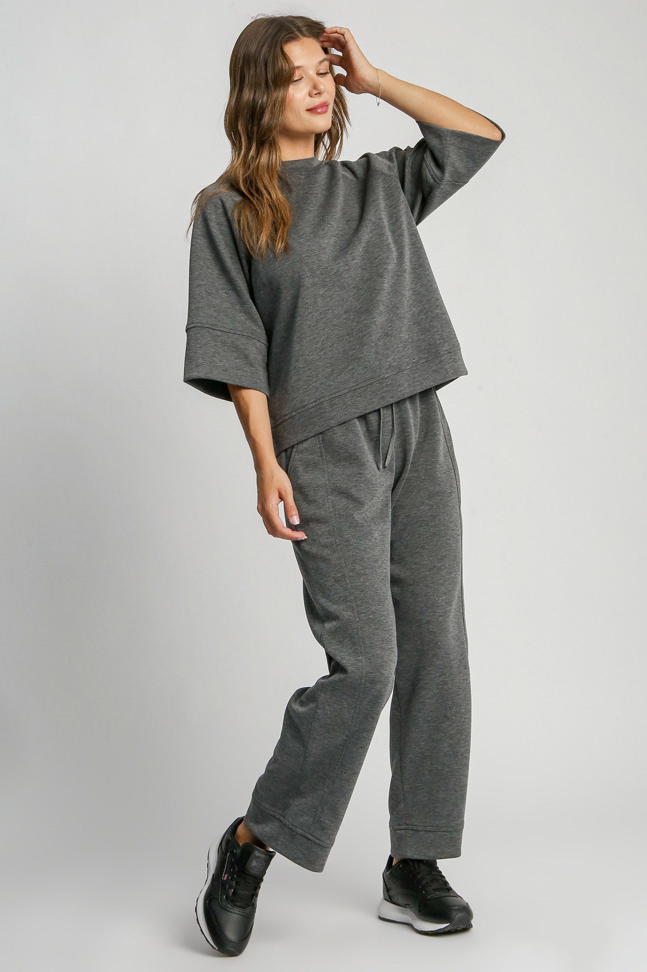 Umgee Drawstring Wide Leg Pants with Pockets - Dark Gray