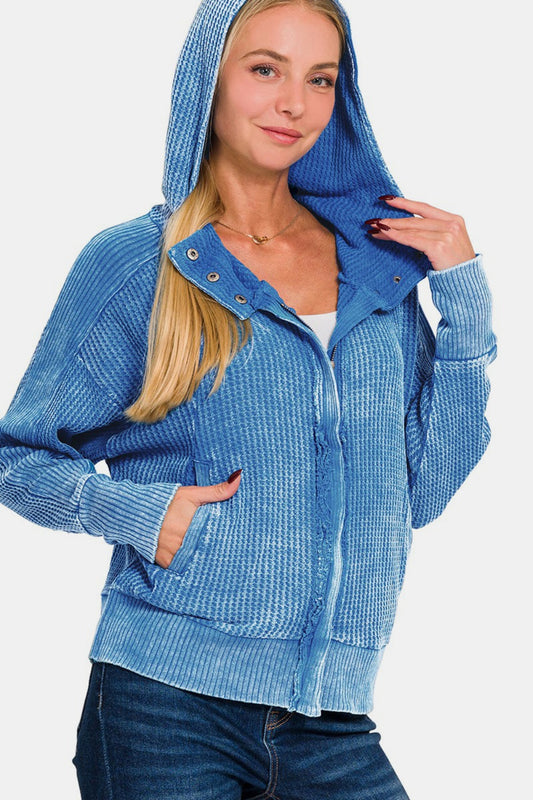 Zenana Ocean Blue Hooded Jacket