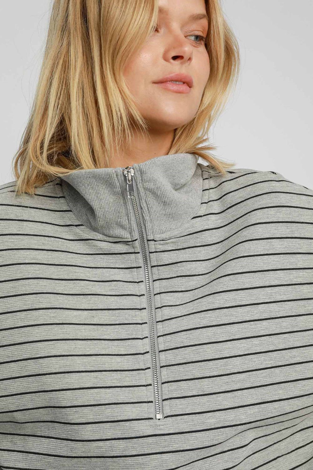 Umgee Striped Short Sleeve Sweatshirt - Gray