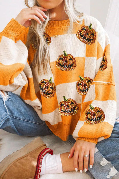 Pumpkin Checkered Sweater