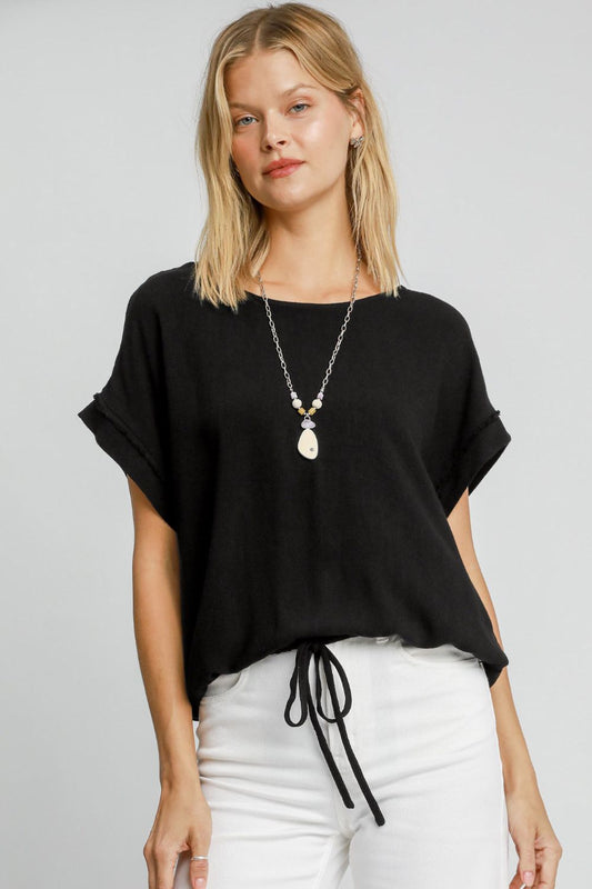 Umgee Drawstring Hem Top - Black