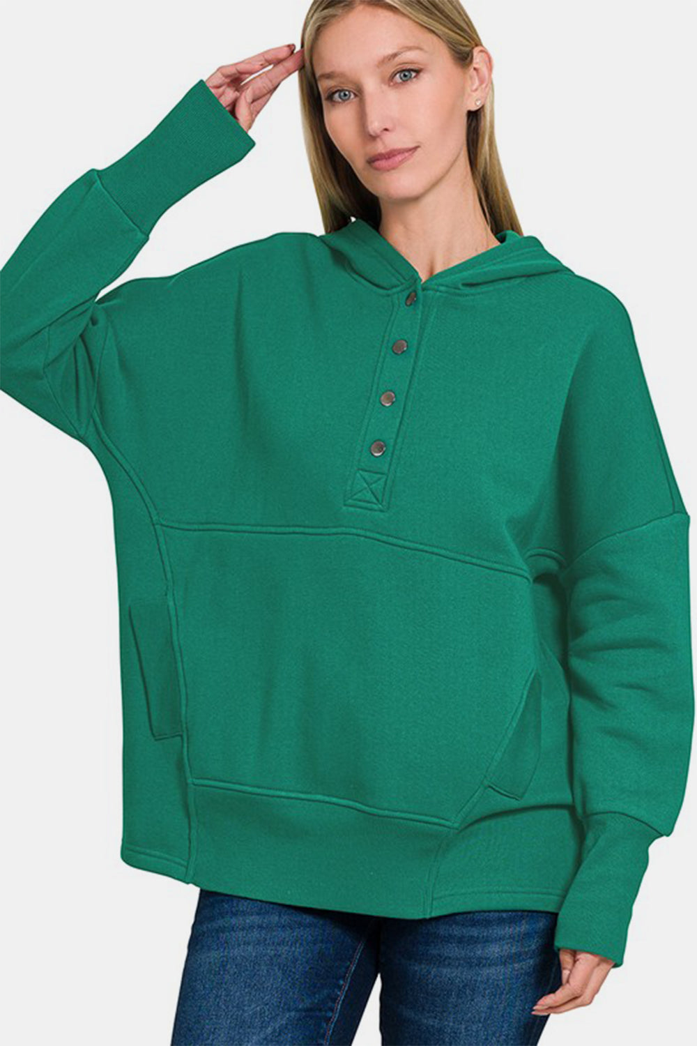 Zenana Dark Green Hoodie Sweatshirt