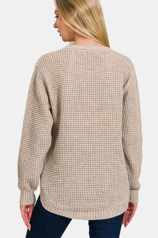 Zenana Waffle Sweater - Mocha