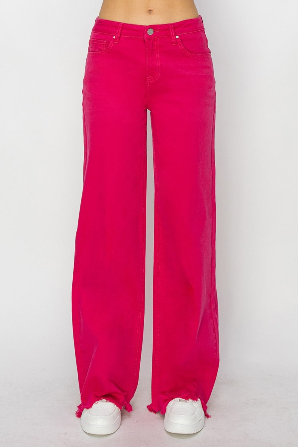 RISEN High Rise Wide Leg Jeans - Fushsia