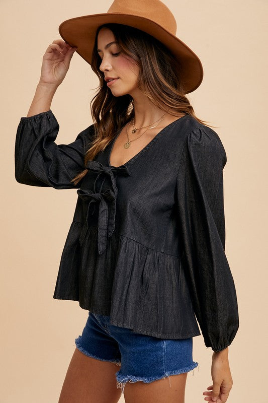 Hadleigh Denim Top - Black