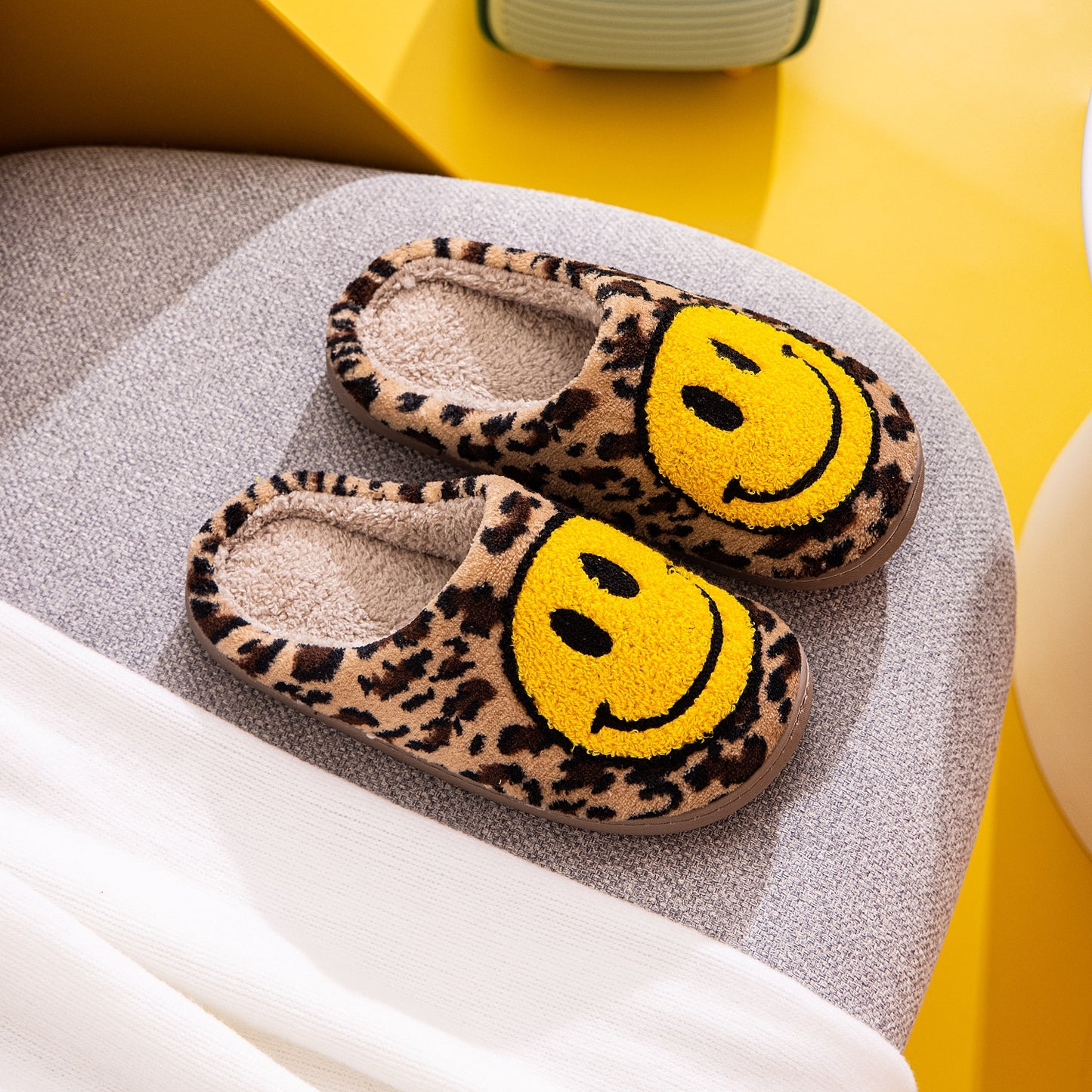 Leopard Smiley Face Slippers