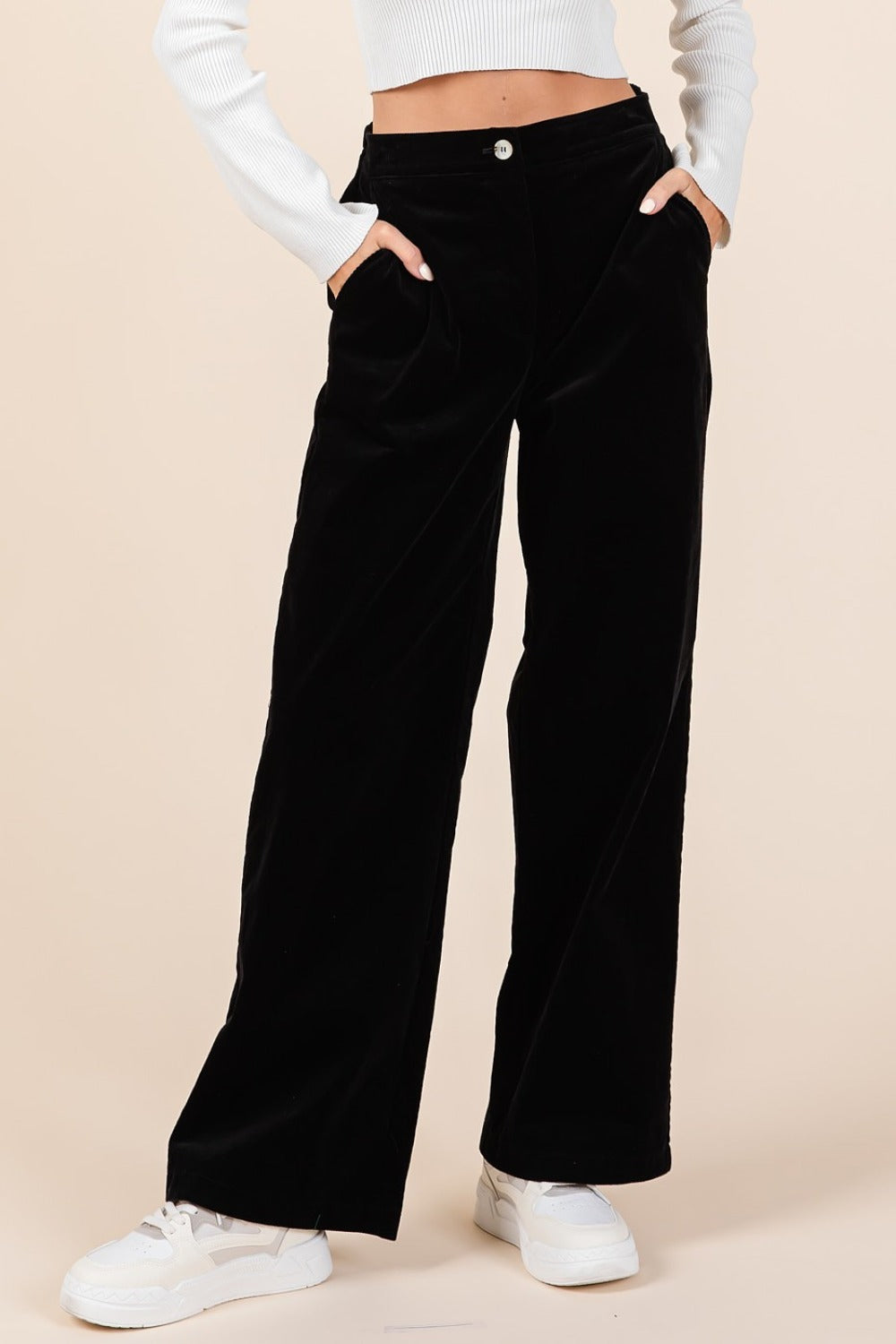 Mittoshop Corduroy Back Elastic Waist Pants - Black