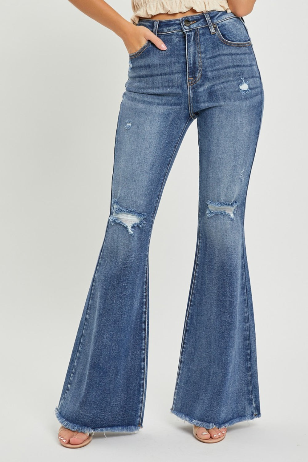 RISEN Distressed Flare Jeans