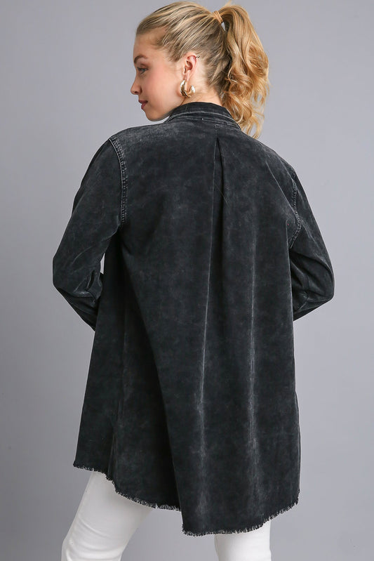 Umgee Raw Hem Denim Jacket - Black