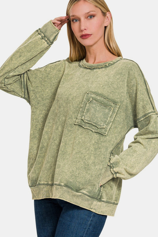 Zenana Oversized Light Olive Sweatshirt