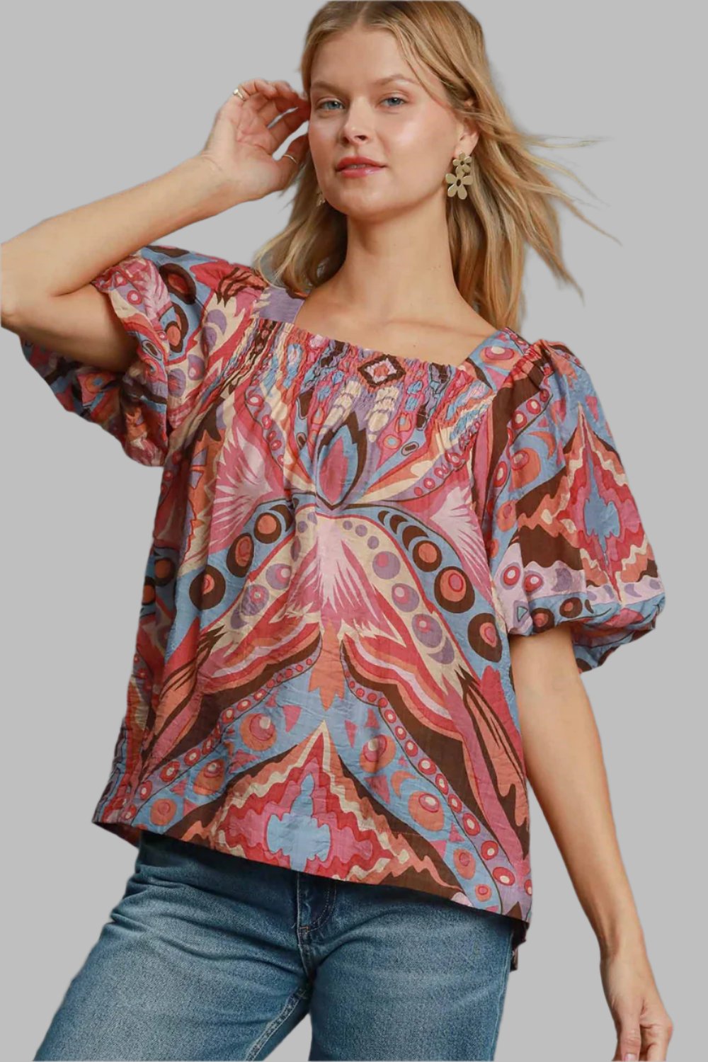 Umgee Abstract Print Top - Pink Mix