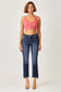 Risen Frayed Hem Cropped Straight Jeans - Dark Wash