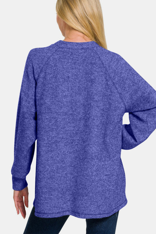 Zenana  Melange Hacci Bright Blue Sweater